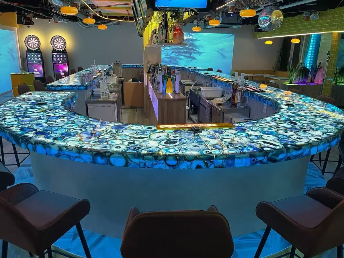 Backlit Blue Semi-precious Stone Bar Countertop