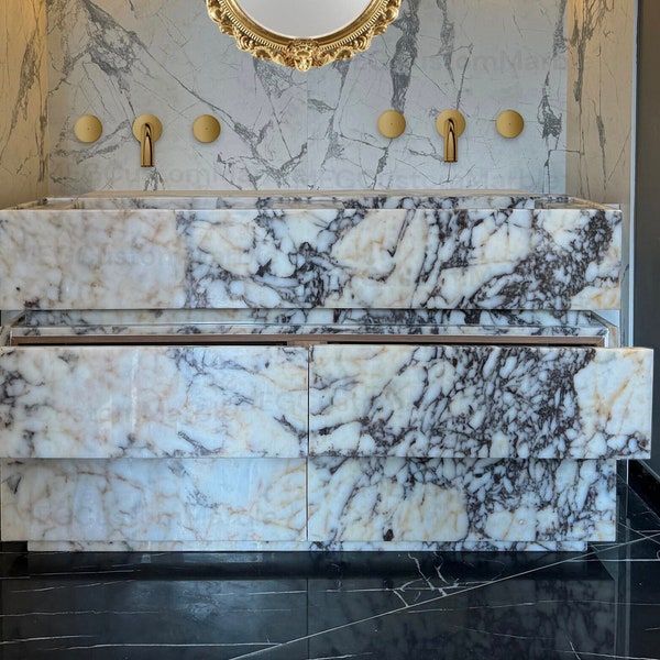 Natural Calacatta Viola Marble Bathroom Vanity Cabinet