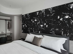 Artificial Black Engineered Marble Slab with White Vein