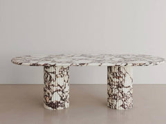 Calacatta Viola Marble Dining Table with Fluted Round Marble Legs