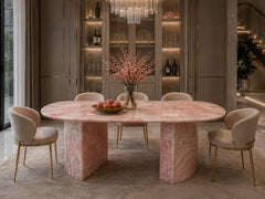 Custom Pink Crystal Onyx Oval Dining Table