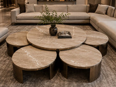Dino Beige Marble Round Coffee Table Top