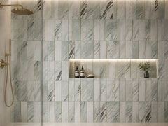 Green Natural Marble Mosaic with Metal Strips