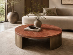 Red Travertine Round Coffee Table Top