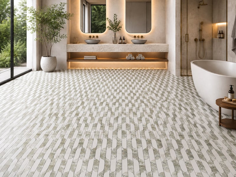 White and Green Marble Waterjet Mosaic Tile